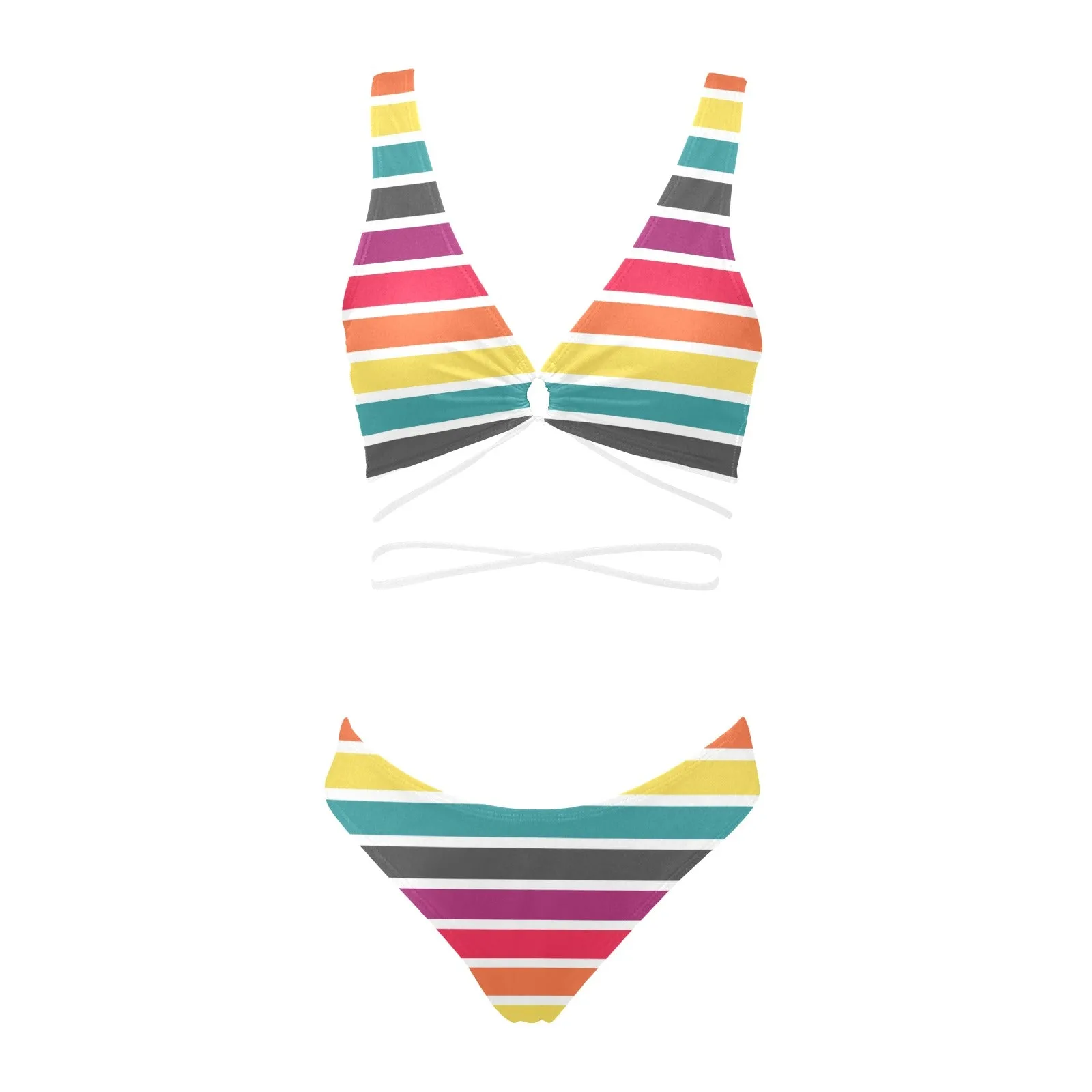 6 COLOR PALLETTE STRIPED FITTED SKIRT PRINT Cross String Bikini Set (Model S29)