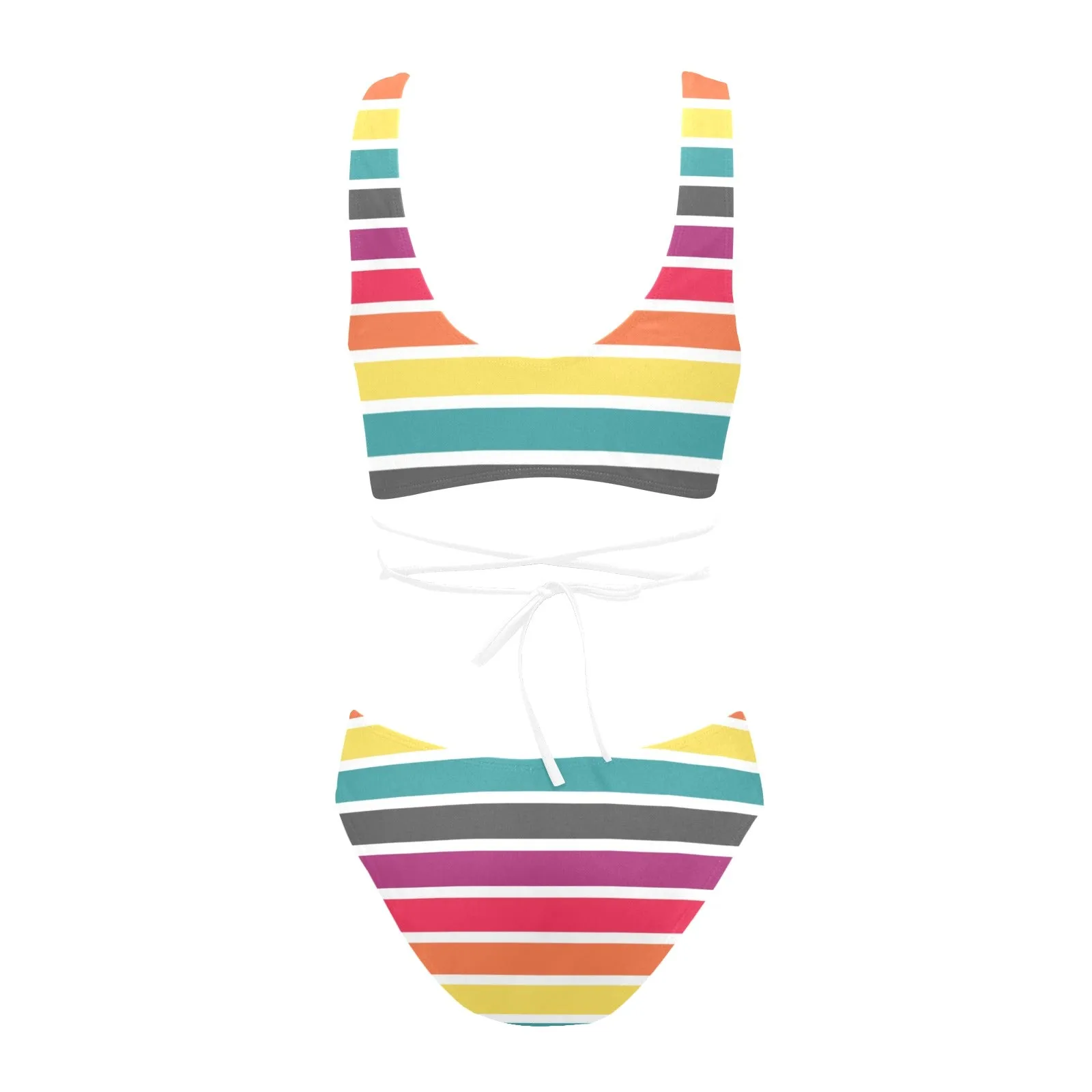 6 COLOR PALLETTE STRIPED FITTED SKIRT PRINT Cross String Bikini Set (Model S29)