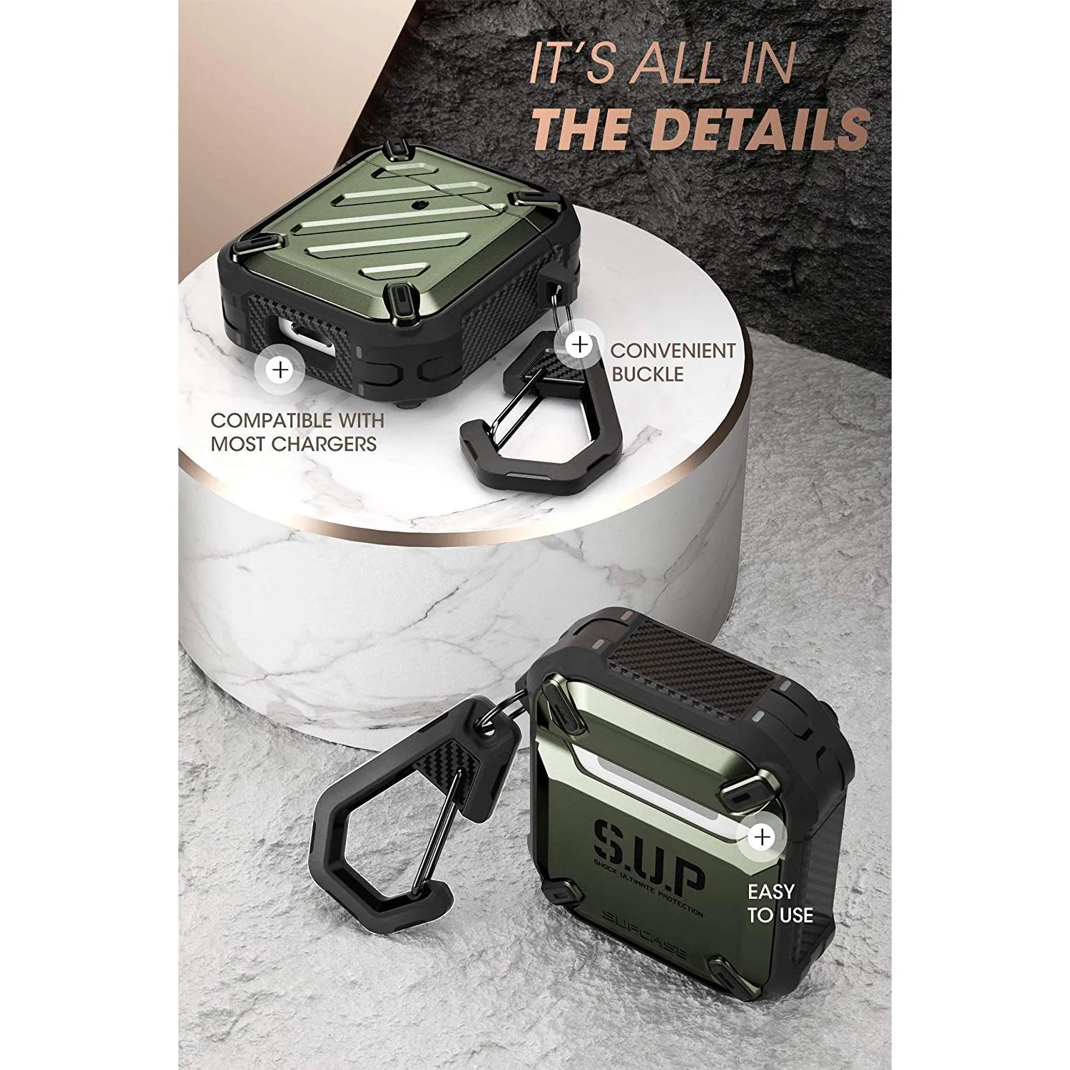 Apple AirPods 1 & 2 Unicorn Beetle Pro Rugged Case-Dark Green