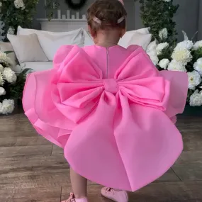 Big bow Baby birthday party puff sleeve tail cute girl princess dress can customizable colors