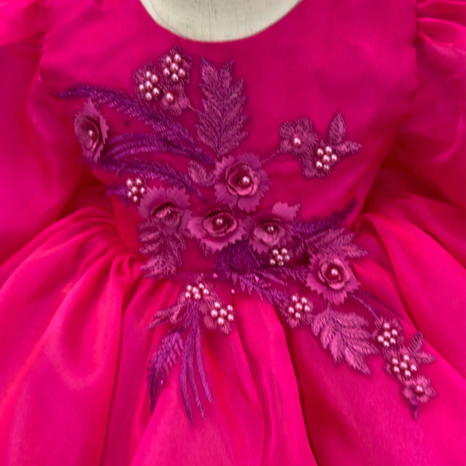 Big bow Baby first birthday party puff sleeve tail cute girl princess dress