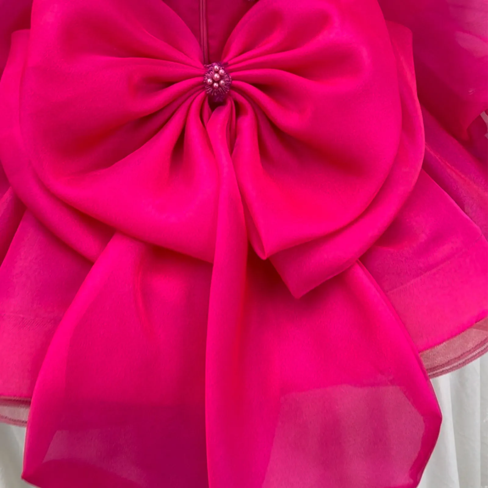 Big bow Baby first birthday party puff sleeve tail cute girl princess dress