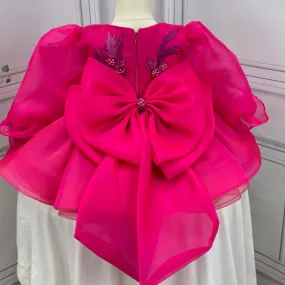 Big bow Baby first birthday party puff sleeve tail cute girl princess dress