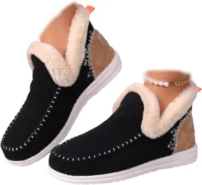 Booties For Women 2024 Winter Snow Boots Slip on Fur Lined Cold Weather Warm Ankle Booties Comfortable Loafers Shoes