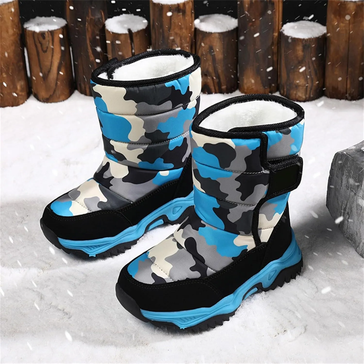 Camouflage Thickened Warm Cotton Boots for Kids Unisex Mid Calf Non Slip Faux  Lined Baby Boots for Girls Size 6