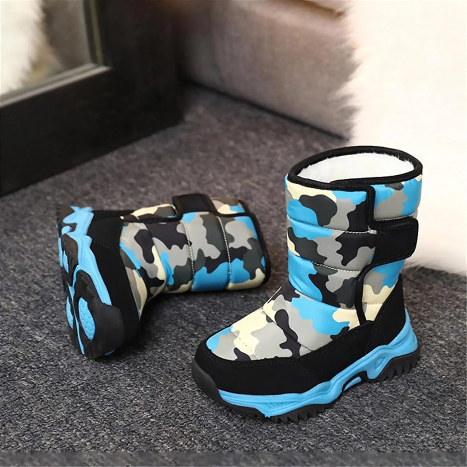 Camouflage Thickened Warm Cotton Boots for Kids Unisex Mid Calf Non Slip Faux  Lined Baby Boots for Girls Size 6