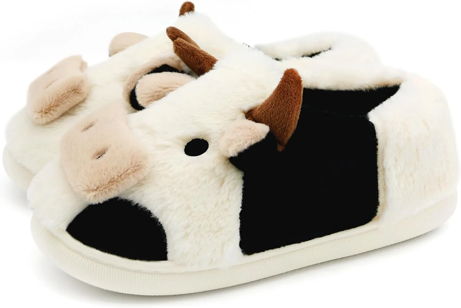 Cute Fuzzy Cow Slippers for Women, Cartoon Plush Warm Cow Slippers for Girls Funny, Novelty and Soft Cotton Slippers, Women's Winter House Slippers Suitable for Indoor Bedroom Dormitory