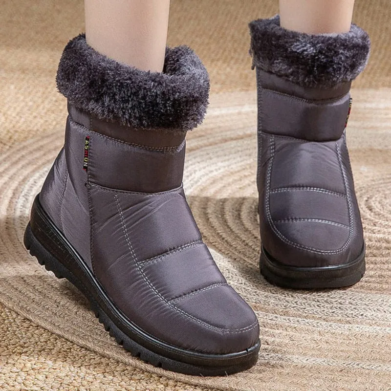 Cuzcare Women Casual Fur Snow Boots Nonslip Zipper Orthopedic Shoes