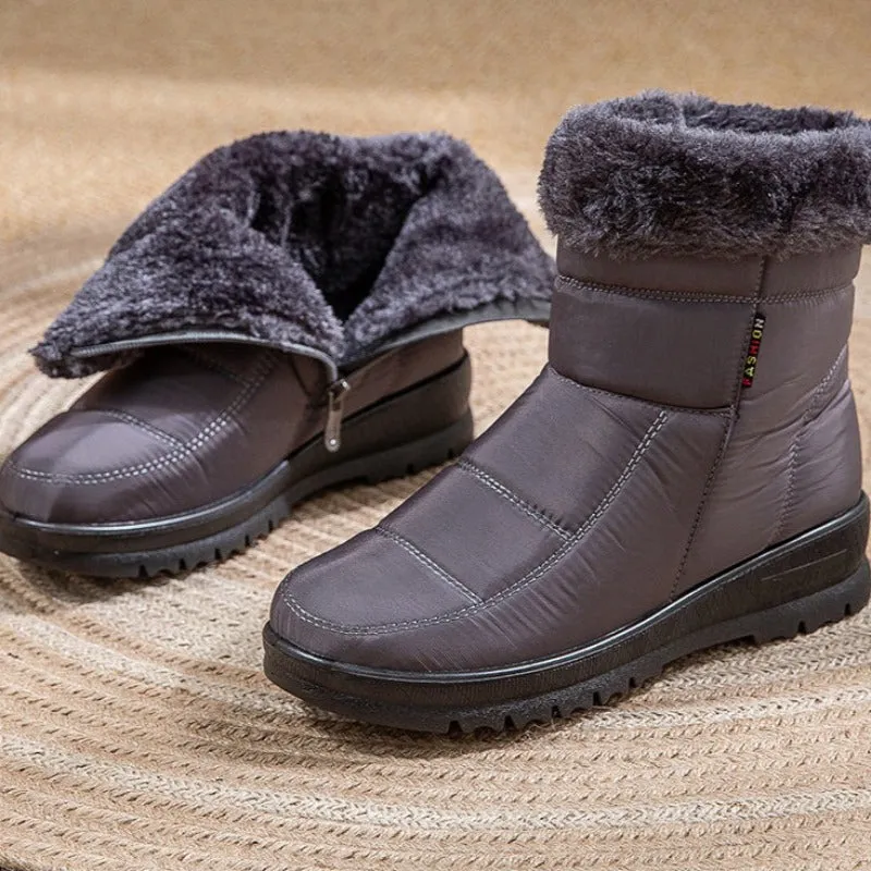 Cuzcare Women Casual Fur Snow Boots Nonslip Zipper Orthopedic Shoes