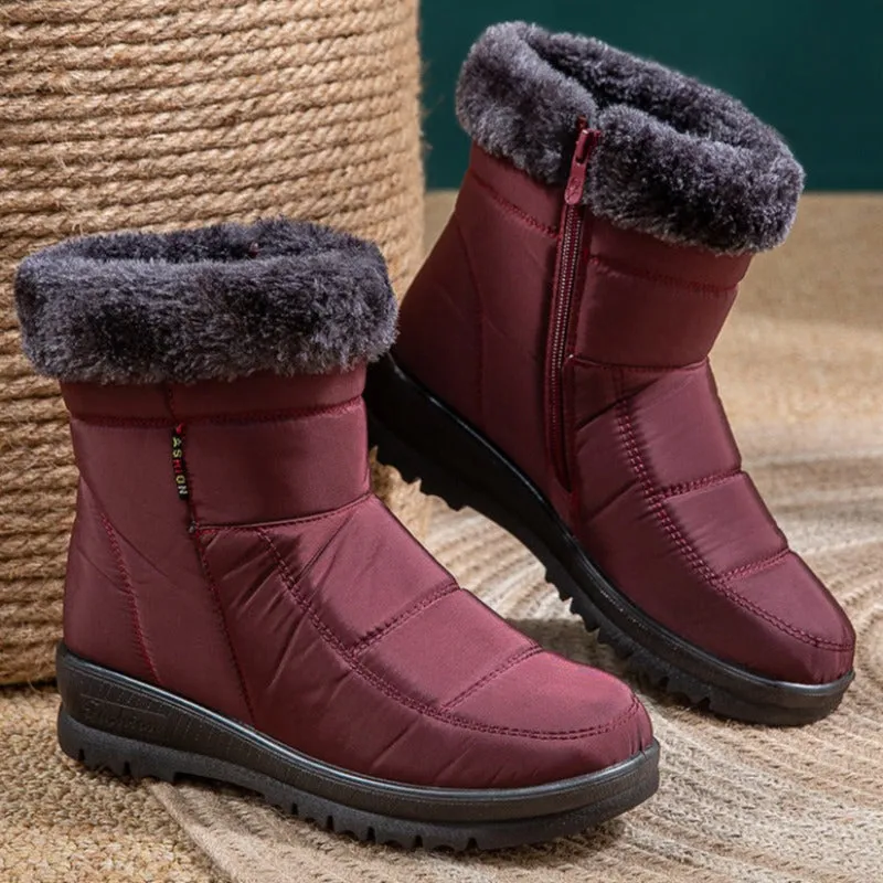 Cuzcare Women Casual Fur Snow Boots Nonslip Zipper Orthopedic Shoes