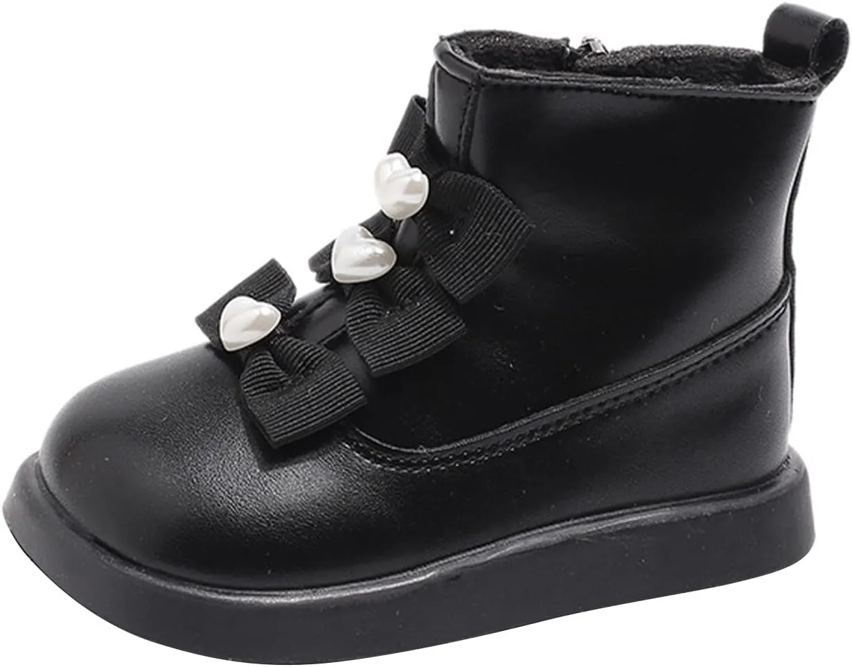 Fashion Bowtie Ankle Boots for Toddler Girls PU Leather Water Proof School Shoes Thick Girls Boots Toddler 8