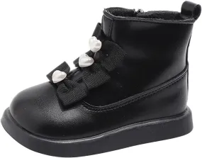 Fashion Bowtie Ankle Boots for Toddler Girls PU Leather Water Proof School Shoes Thick Girls Boots Toddler 8