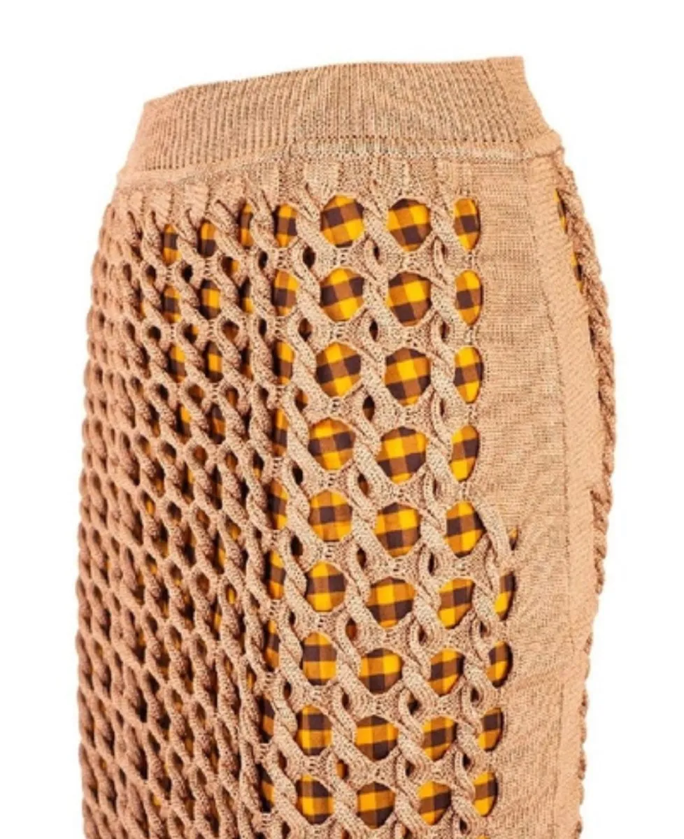 Fendi Crochet skirt with gingham stretch skirt
