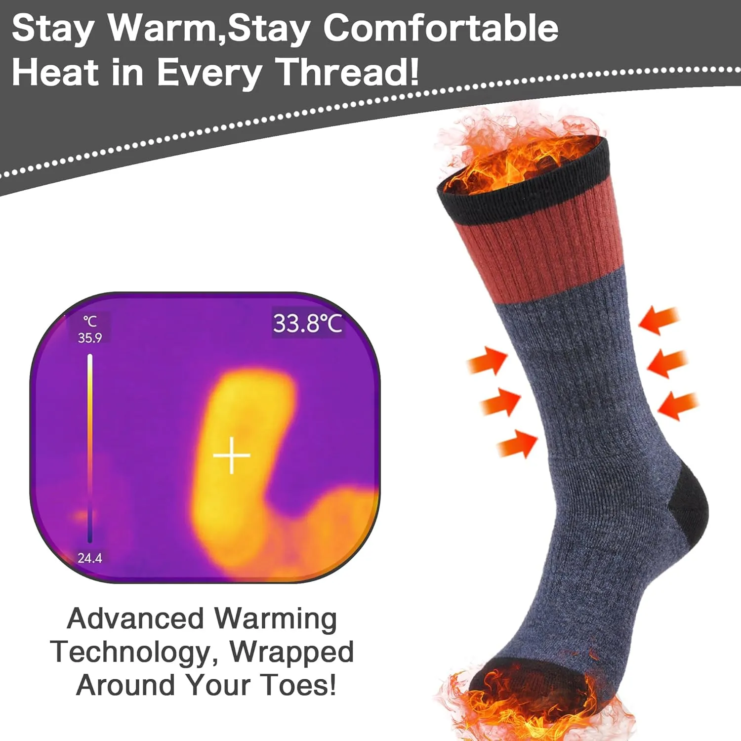 GKX Men's Merino Wool Moisture Wicking Outdoor Hiking Trekking Work Cushion Crew Socks 9-11,10-13