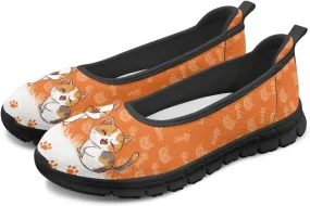 Jeiento Cat Theme Women's Walking Shoes Slip-On Loafers Mesh Low Top Sneakers Athletic Running Jogging Shoes