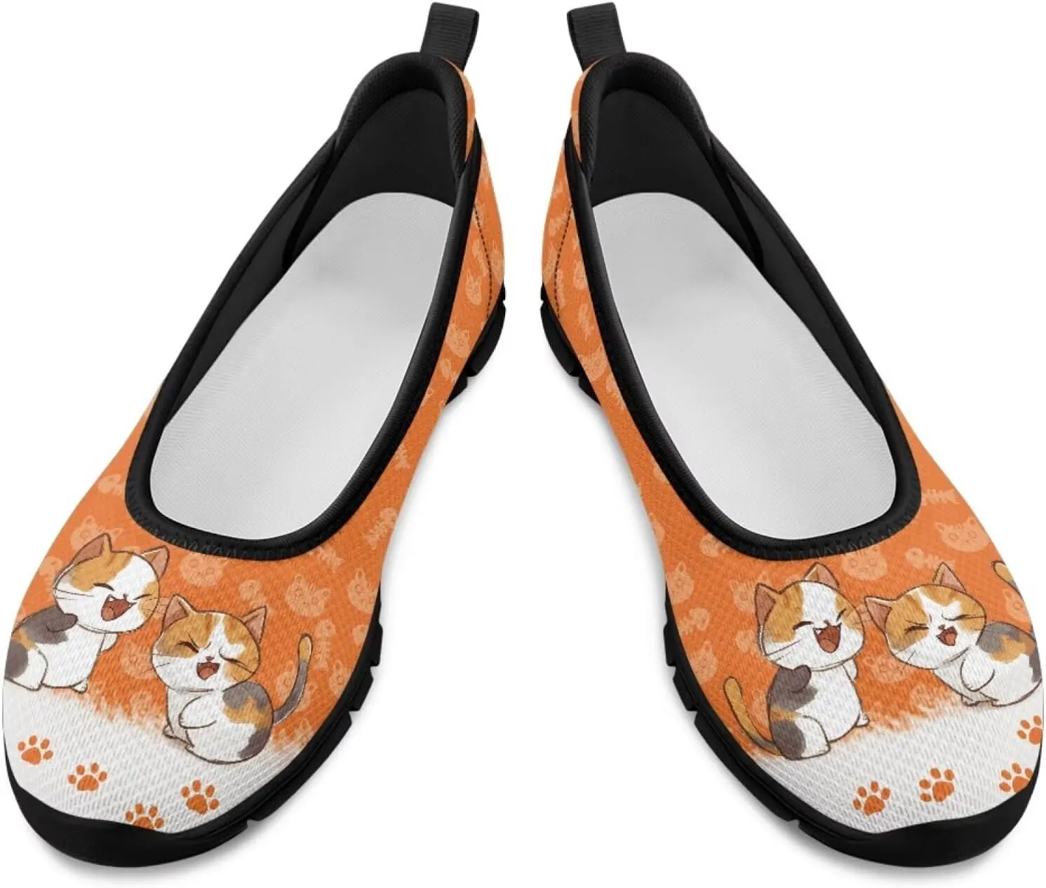 Jeiento Cat Theme Women's Walking Shoes Slip-On Loafers Mesh Low Top Sneakers Athletic Running Jogging Shoes
