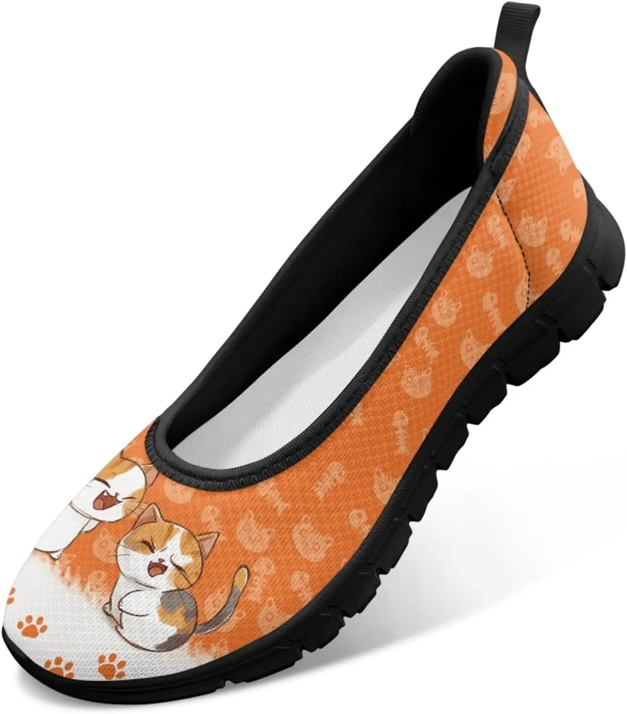 Jeiento Cat Theme Women's Walking Shoes Slip-On Loafers Mesh Low Top Sneakers Athletic Running Jogging Shoes