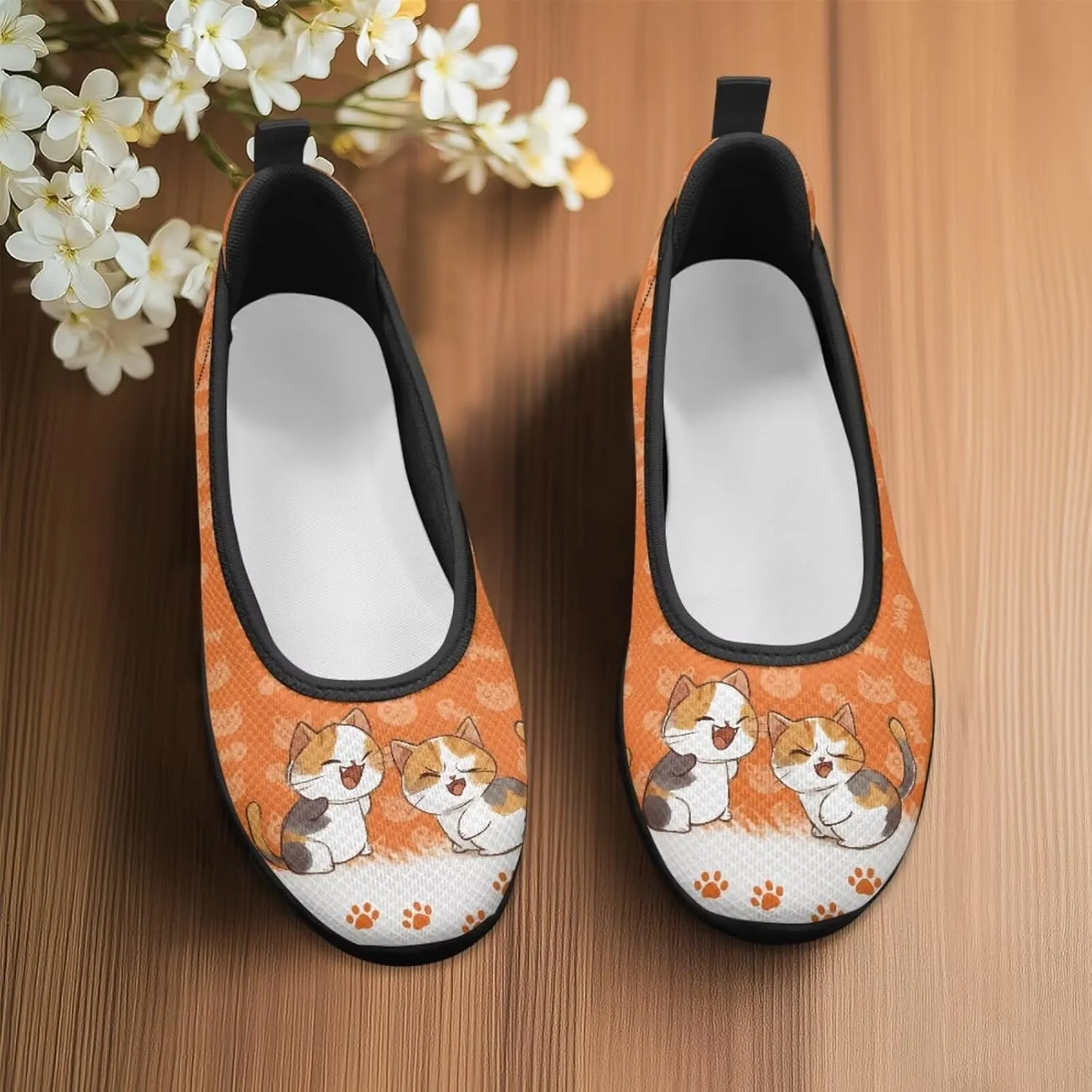 Jeiento Cat Theme Women's Walking Shoes Slip-On Loafers Mesh Low Top Sneakers Athletic Running Jogging Shoes