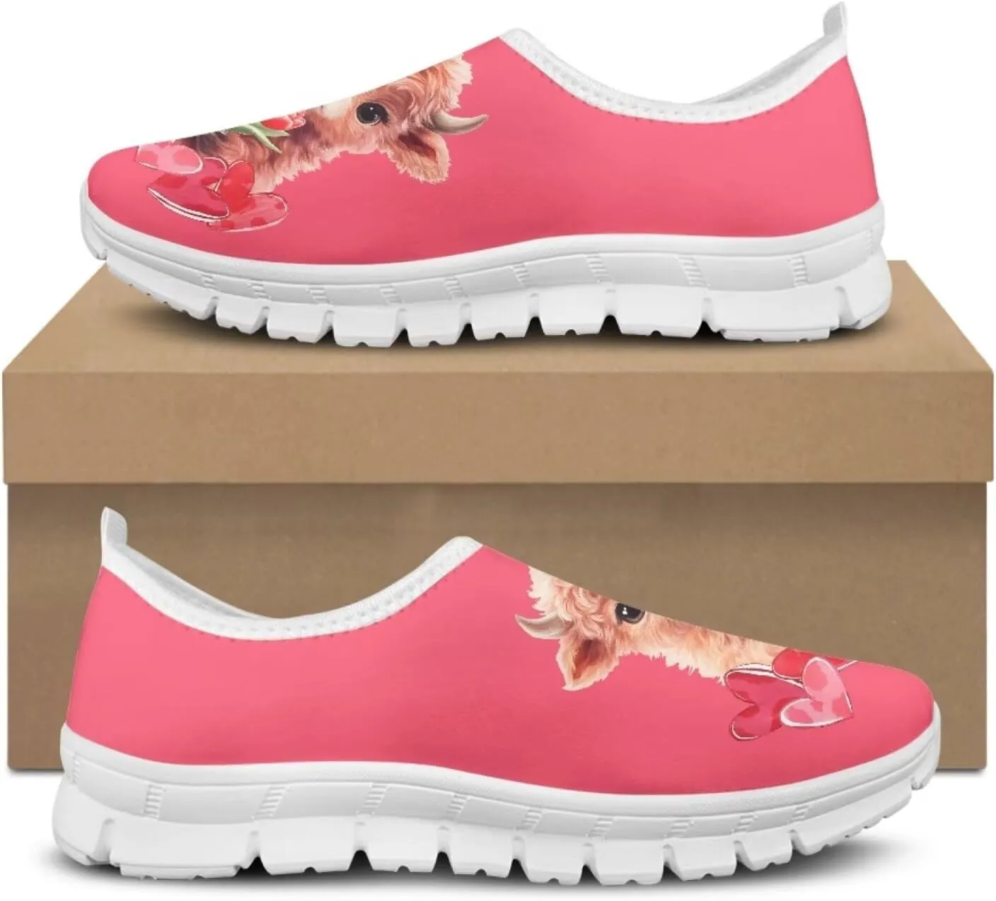 Jeiento Women's Love Heart Casual Slip on Shoes for Women Low Top Fashion Loafers