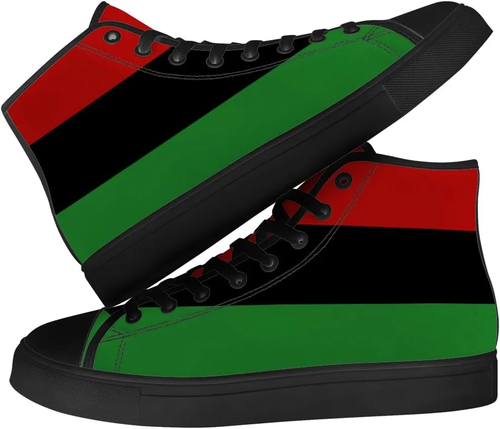 Juneteenth High Top Canvas Shoes for Men Women Pan African Flag High Top Sneakers Lace Up Casual Shoes Gifts for Dad Mom