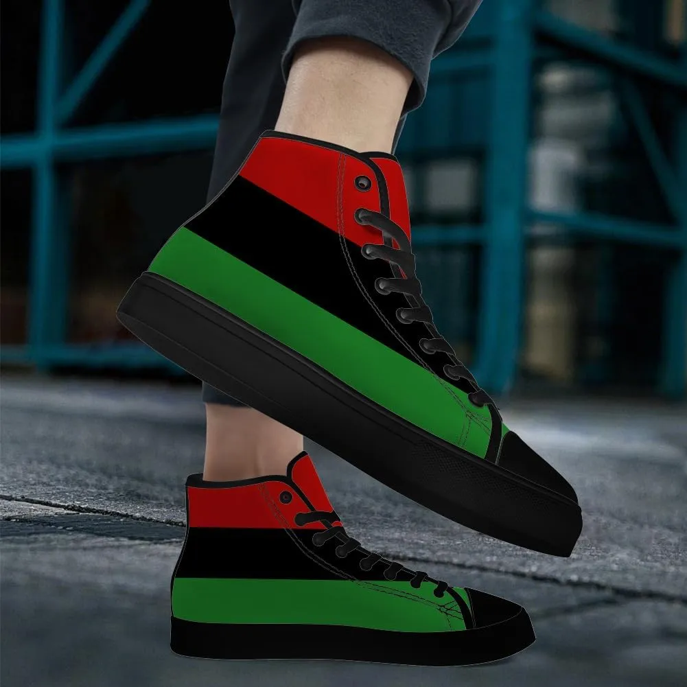 Juneteenth High Top Canvas Shoes for Men Women Pan African Flag High Top Sneakers Lace Up Casual Shoes Gifts for Dad Mom