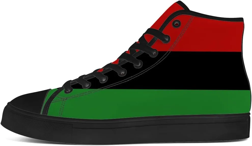 Juneteenth High Top Canvas Shoes for Men Women Pan African Flag High Top Sneakers Lace Up Casual Shoes Gifts for Dad Mom