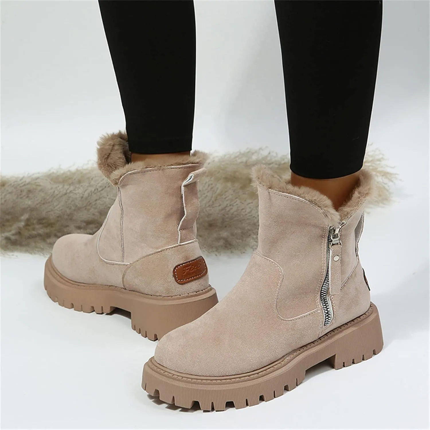 Ladmiple Snow Boots For Women Cute High Top Winter Boots Classic Faux Fur Lined Slip On Ankle Booties Mid Calf Warm Shoes