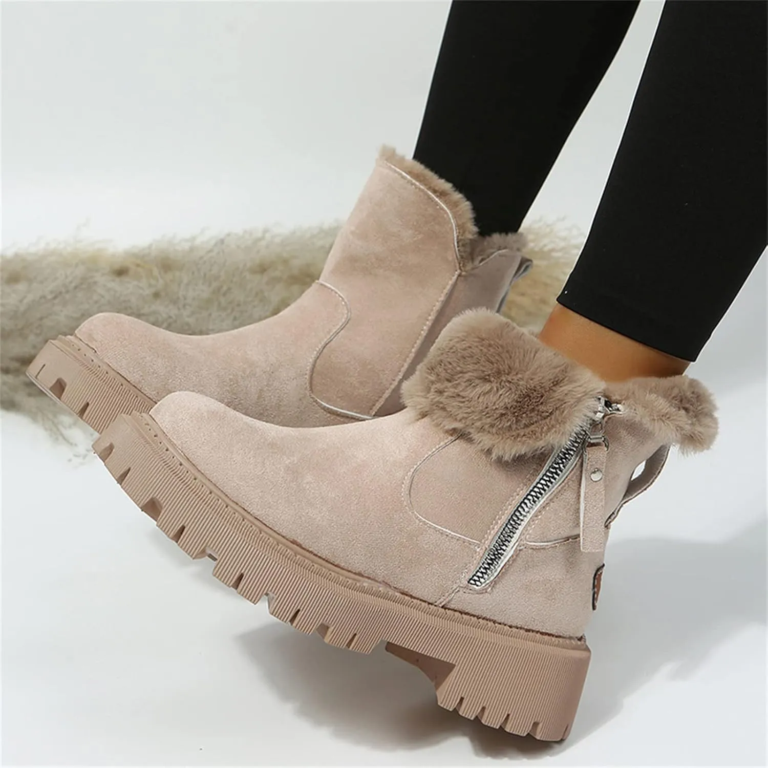 Ladmiple Snow Boots For Women Cute High Top Winter Boots Classic Faux Fur Lined Slip On Ankle Booties Mid Calf Warm Shoes