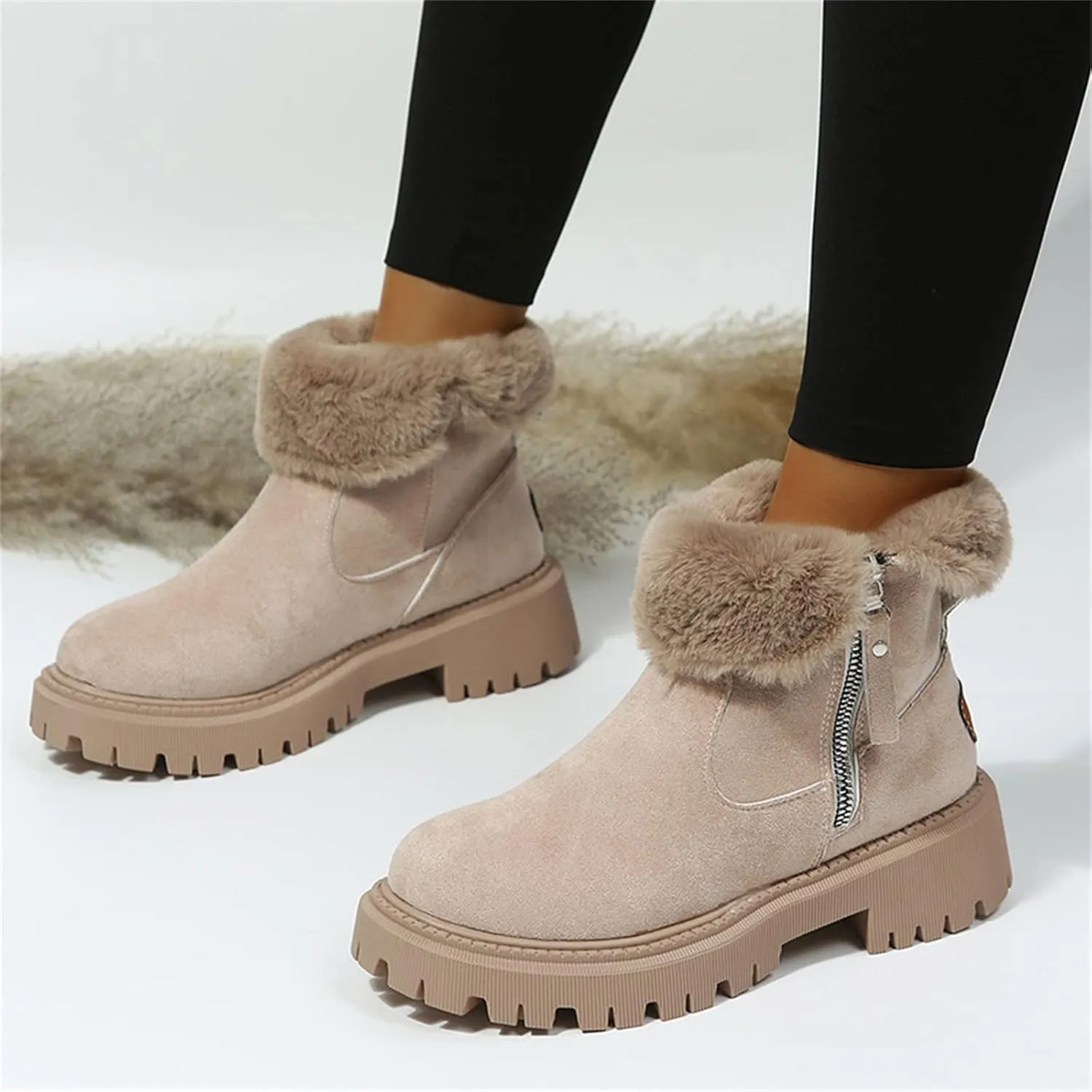 Ladmiple Snow Boots For Women Cute High Top Winter Boots Classic Faux Fur Lined Slip On Ankle Booties Mid Calf Warm Shoes