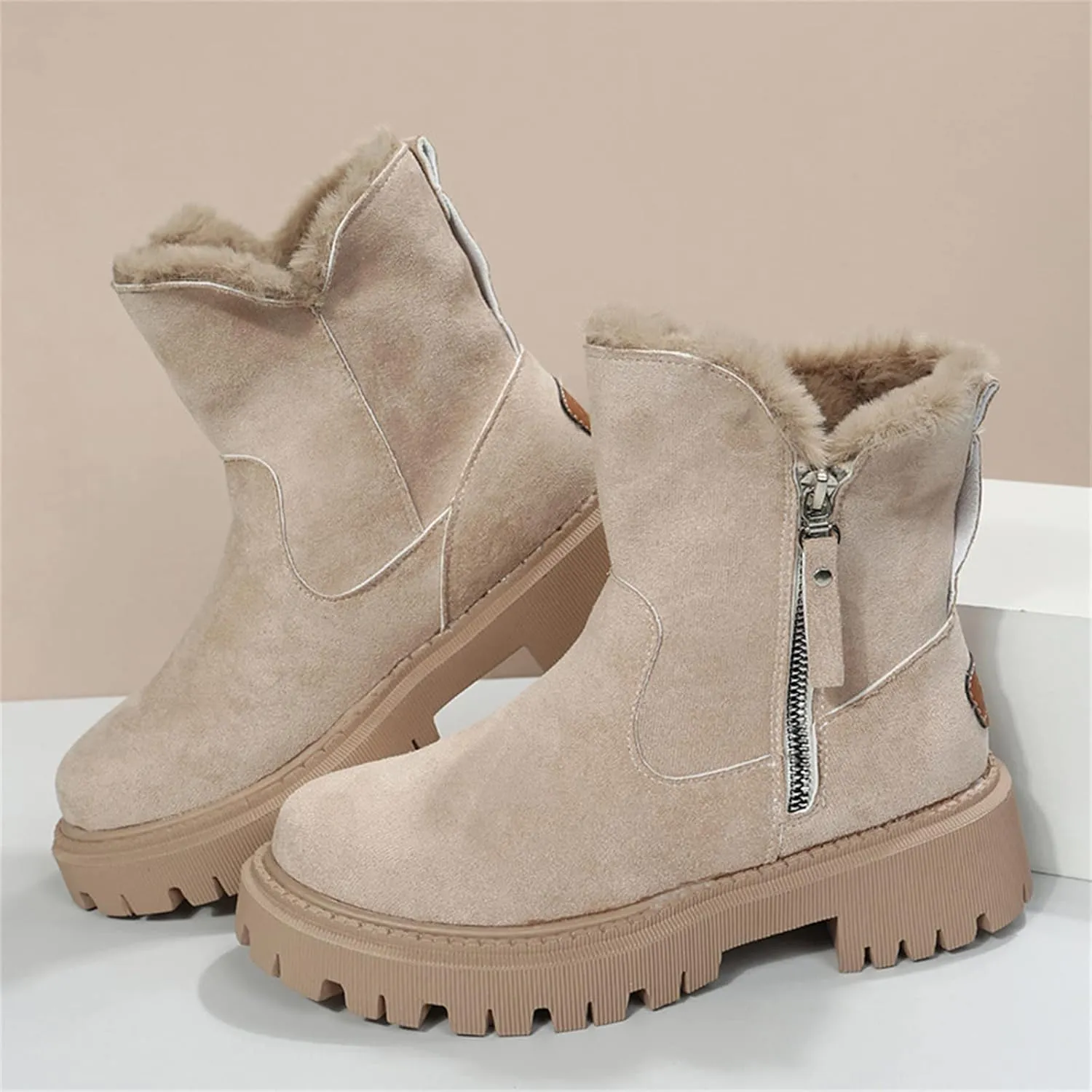 Ladmiple Snow Boots For Women Cute High Top Winter Boots Classic Faux Fur Lined Slip On Ankle Booties Mid Calf Warm Shoes