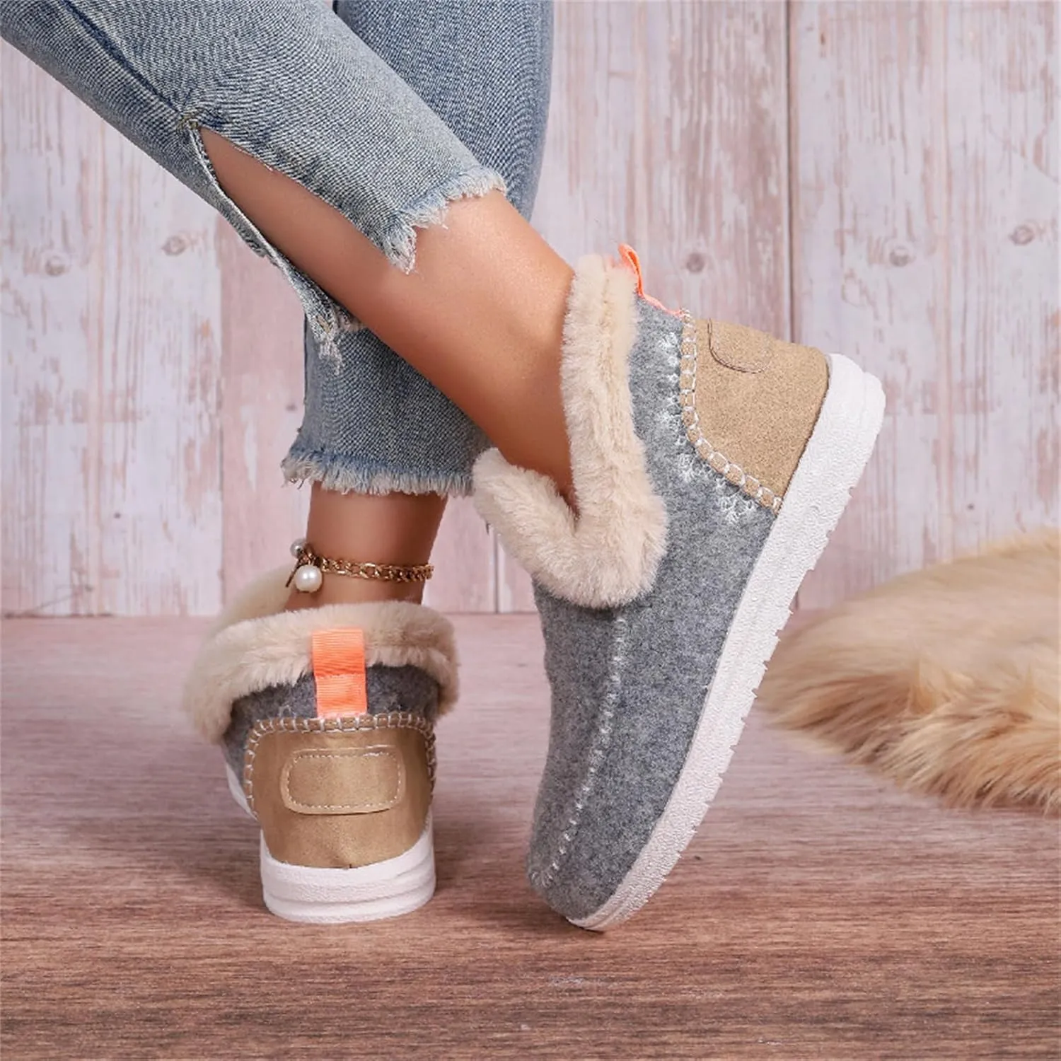 Lausiuoe Boots For Women Ankle Booties Warm Snow Boots Winter Shoes Fur Lining Short Booties Casual Fashion Loafers Shoes