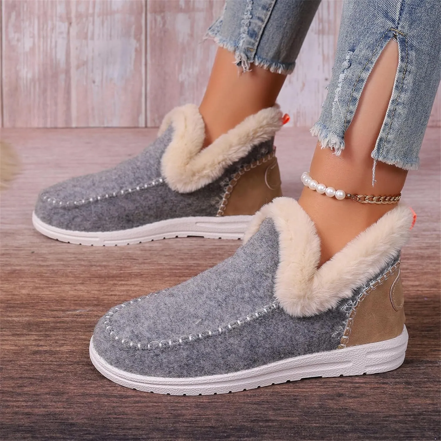 Lausiuoe Boots For Women Ankle Booties Warm Snow Boots Winter Shoes Fur Lining Short Booties Casual Fashion Loafers Shoes