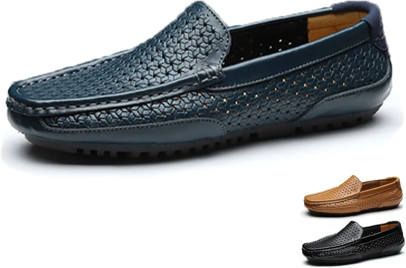Lymphvity Men's Hollow Breathable Soft Loafers,Fashion Slip On Driving Shoes Leather Walking Boat Shoes Casual Moccasins Driving Sandals