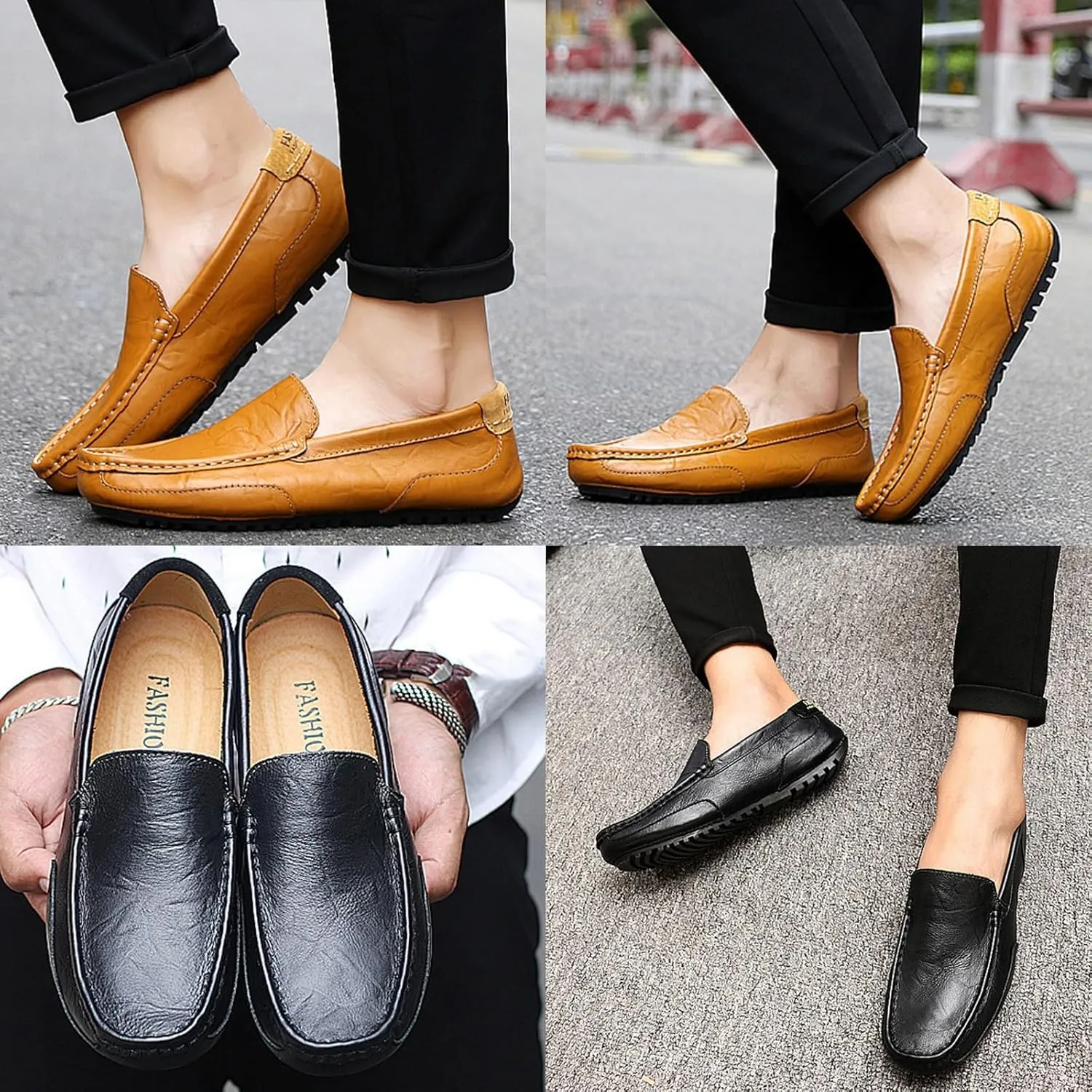 Lymphvity Men's Hollow Breathable Soft Loafers,Fashion Slip On Driving Shoes Leather Walking Boat Shoes Casual Moccasins Driving Sandals