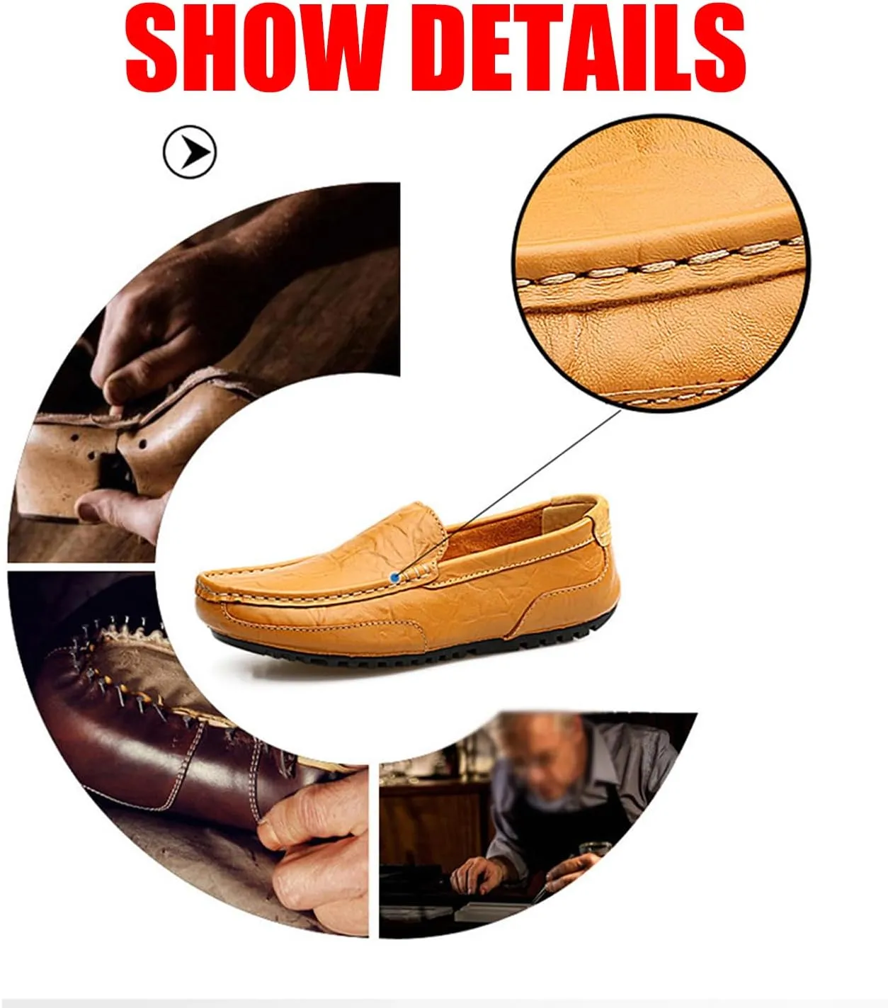 Lymphvity Men's Hollow Breathable Soft Loafers,Fashion Slip On Driving Shoes Leather Walking Boat Shoes Casual Moccasins Driving Sandals