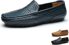 Lymphvity Men's Hollow Breathable Soft Loafers,Fashion Slip On Driving Shoes Leather Walking Boat Shoes Casual Moccasins Driving Sandals