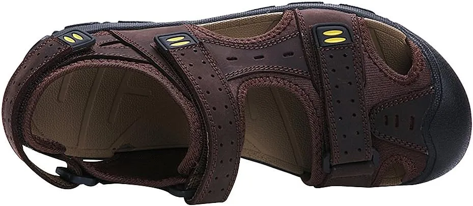 Men's Closed-toe Hook&Loop Leather Outdoor Trekking Sports Sandals Shoes