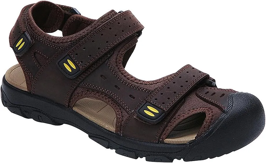 Men's Closed-toe Hook&Loop Leather Outdoor Trekking Sports Sandals Shoes
