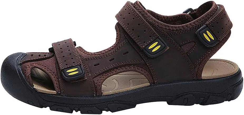 Men's Closed-toe Hook&Loop Leather Outdoor Trekking Sports Sandals Shoes