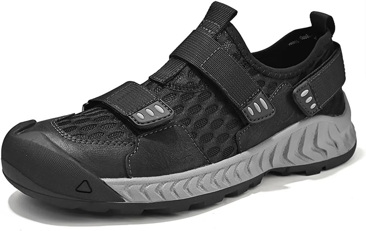 Mens Mesh Breathable Platform Wear-Resistant Hiking Sport Shoes Wide Toe Hook Loop Anti-Collision Non-Slip Lightweight Sneakers Outdoor Casual Trailing Trekking Camping Walking Shoes