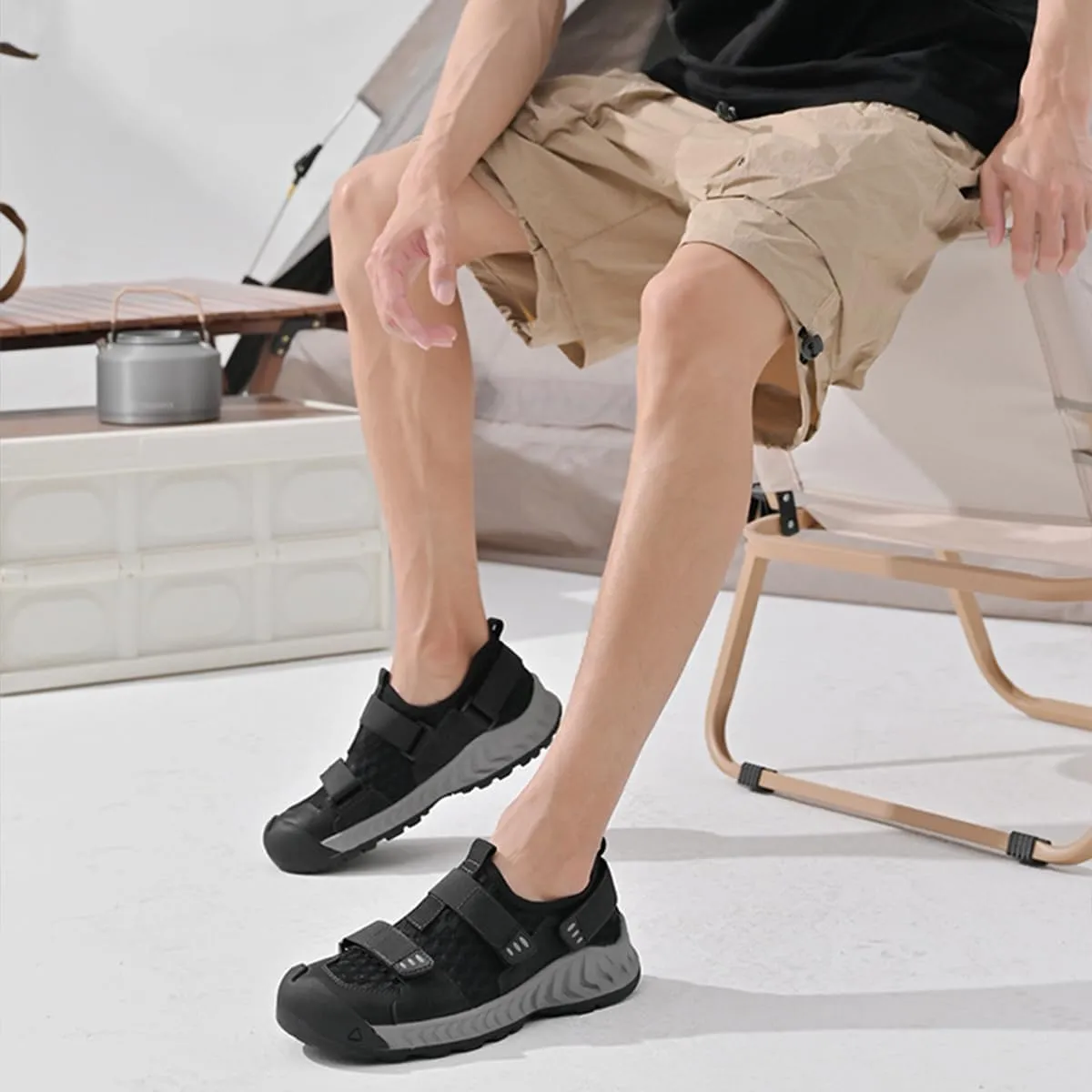 Mens Mesh Breathable Platform Wear-Resistant Hiking Sport Shoes Wide Toe Hook Loop Anti-Collision Non-Slip Lightweight Sneakers Outdoor Casual Trailing Trekking Camping Walking Shoes