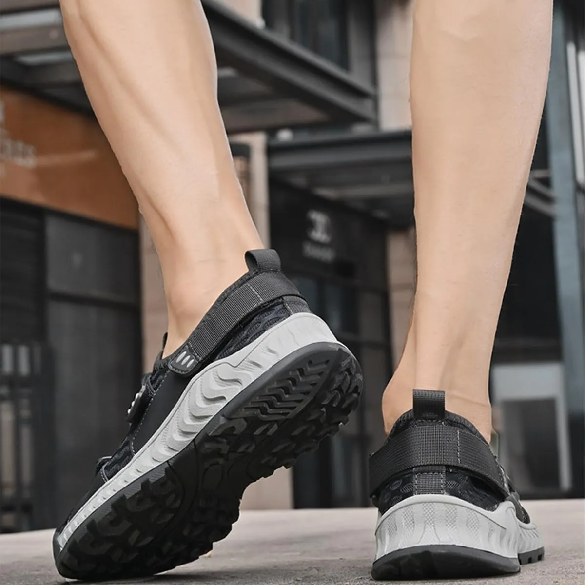 Mens Mesh Breathable Platform Wear-Resistant Hiking Sport Shoes Wide Toe Hook Loop Anti-Collision Non-Slip Lightweight Sneakers Outdoor Casual Trailing Trekking Camping Walking Shoes