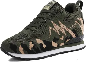 NCNDB Women's Camouflage Wedges Sneakers Inner Heightening Walking High-Heel Leisure Shoes US 4.5-10