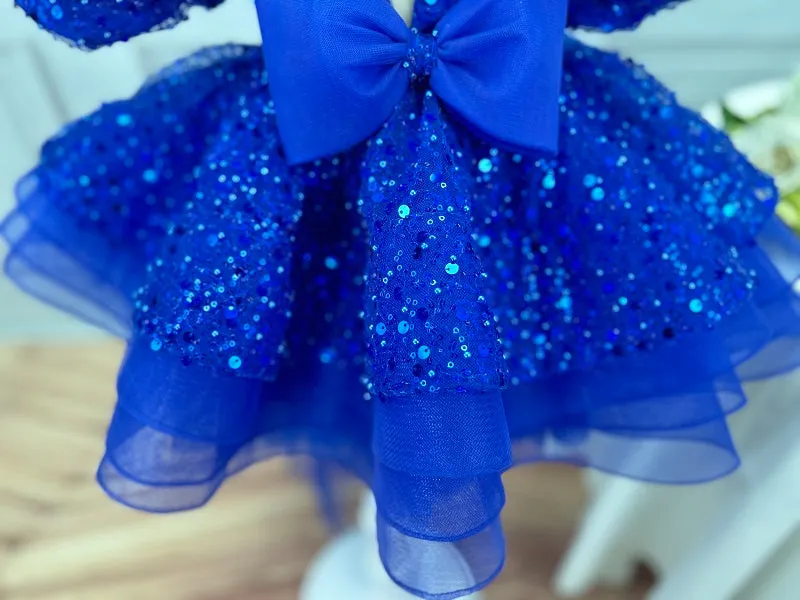 Sequin puff sleeves fluffy tail birthday party girl princess dress