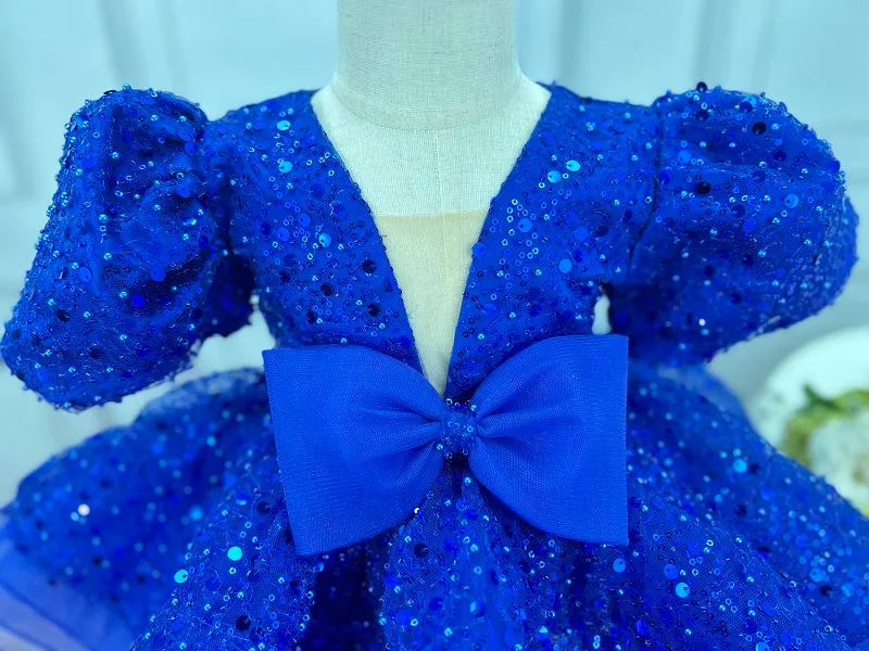 Sequin puff sleeves fluffy tail birthday party girl princess dress
