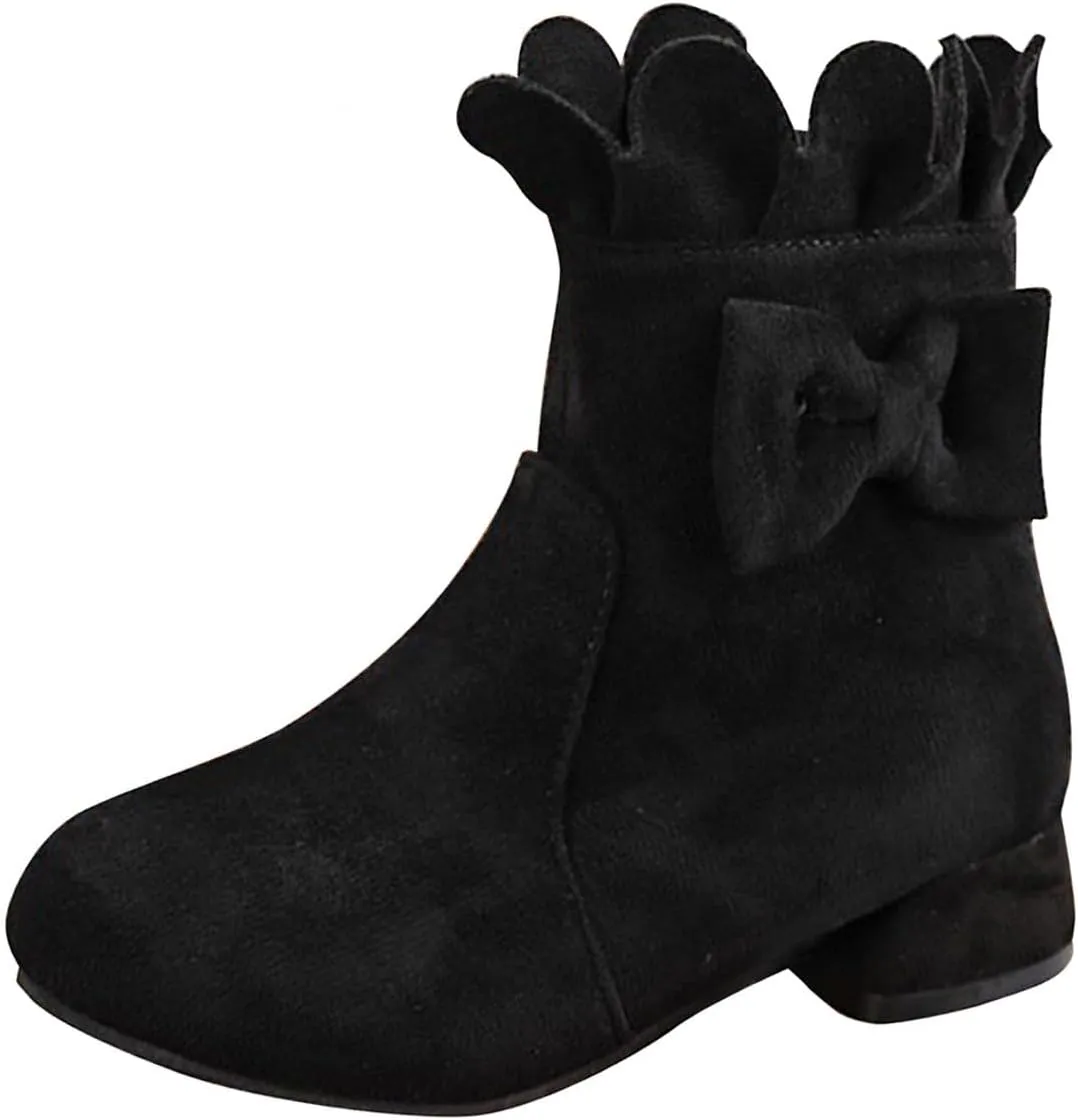 Toddler/Little Girls Sweet Short Ankle Boots Bowknot Side Zipper Low Heel Dress Booties Fashion Princess Shoes