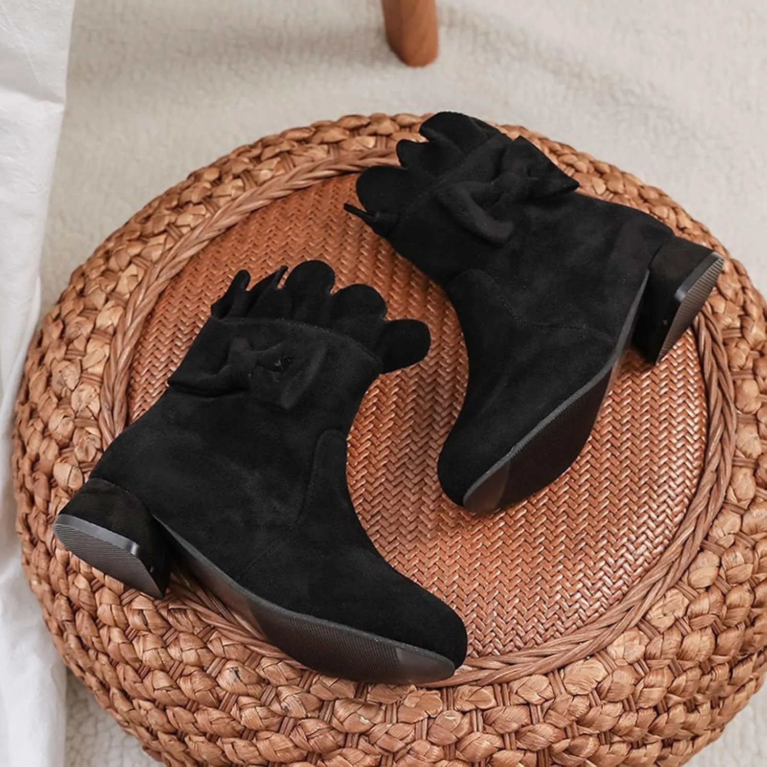 Toddler/Little Girls Sweet Short Ankle Boots Bowknot Side Zipper Low Heel Dress Booties Fashion Princess Shoes