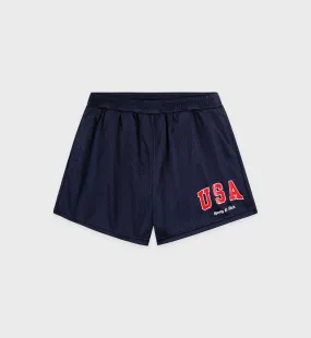 USA Mesh Disco Short - Navy/Sports Red/White