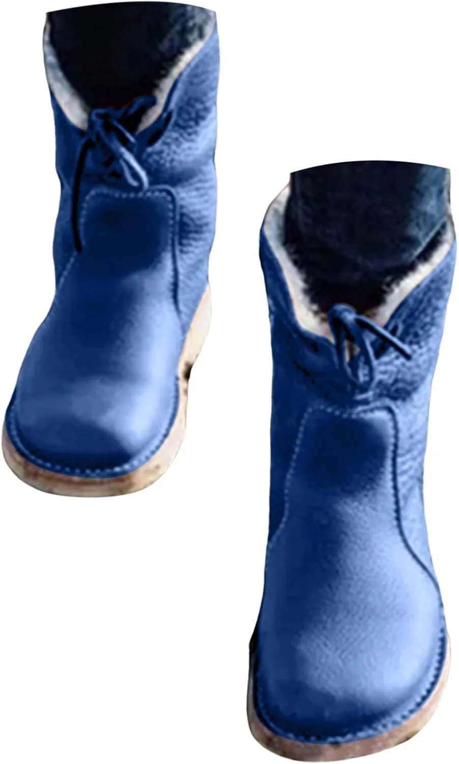 Waterproof Snow Boots for Women, Wide Width Ankle Boots Warm Insulated Faux Fur Lined Waterproof Lace Up Snow Boots Winter Fuzzy Snow Boots Short Ankle Boot with Fur Lined