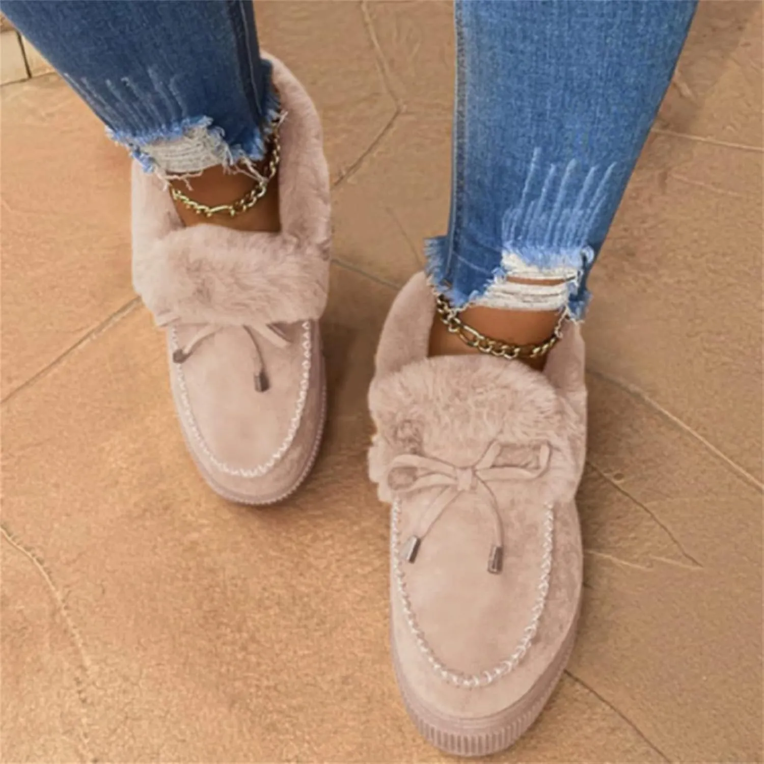 Winter Boots For Women 2024 Fashion Snow Boots Warm Ankle Booties Slip On Outdoor Fur Lined Comfortable Loafers Shoes